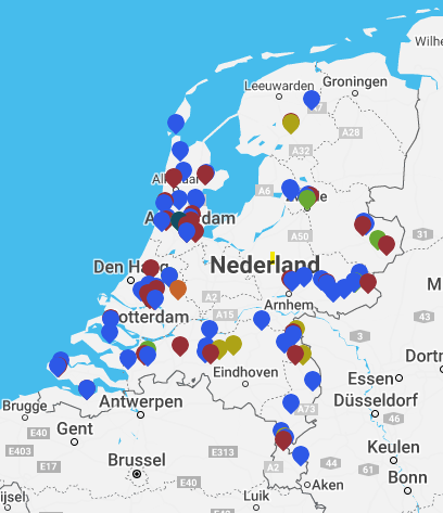 Kaart van Nederland met lopende projecten